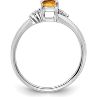 14K White Gold Cushion-Cut Citrine and Diamond Accent Ring with Rhodium Plated Band by 0