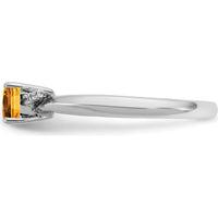 14K White Gold Cushion-Cut Citrine and Diamond Accent Ring with Rhodium Plated Band by 0