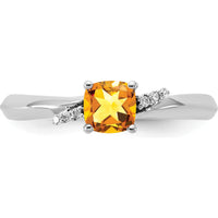 14K White Gold Cushion-Cut Citrine and Diamond Accent Ring with Rhodium Plated Band by 0