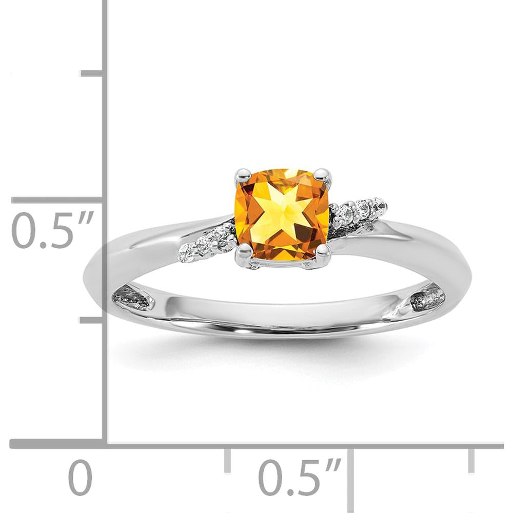 14K White Gold Cushion-Cut Citrine and Diamond Accent Ring with Rhodium Plated Band by 0