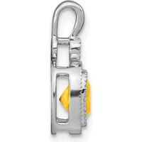 14K White Gold Cushion Cut Citrine and Diamond Pendant - 0.86 Carat Citrine, 0.015 Carat Diamond by Lumare Gioia