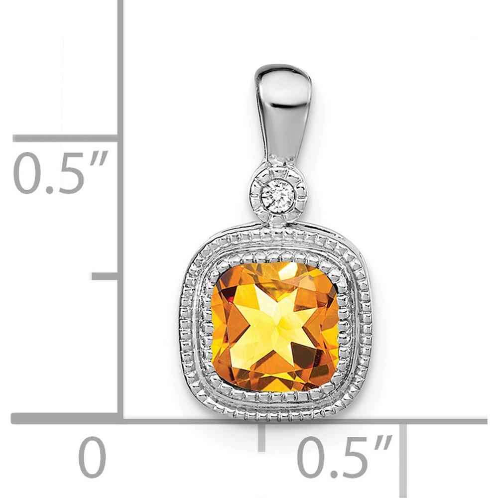 14K White Gold Cushion Cut Citrine and Diamond Pendant - 0.86 Carat Citrine, 0.015 Carat Diamond by Lumare Gioia
