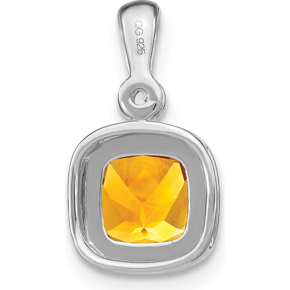 14K White Gold Cushion Cut Citrine and Diamond Pendant - 0.86 Carat Citrine, 0.015 Carat Diamond by Lumare Gioia
