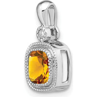 14K White Gold Cushion Cut Citrine and Diamond Pendant - 0.86 Carat Citrine, 0.015 Carat Diamond by Lumare Gioia