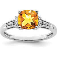 14K White Gold Cushion Cut Citrine and Round Diamond Ring - 1.35 Carat Total Gem Weight by 0