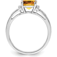 14K White Gold Cushion Cut Citrine and Round Diamond Ring - 1.35 Carat Total Gem Weight by 0