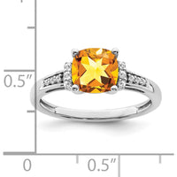14K White Gold Cushion Cut Citrine and Round Diamond Ring - 1.35 Carat Total Gem Weight by 0