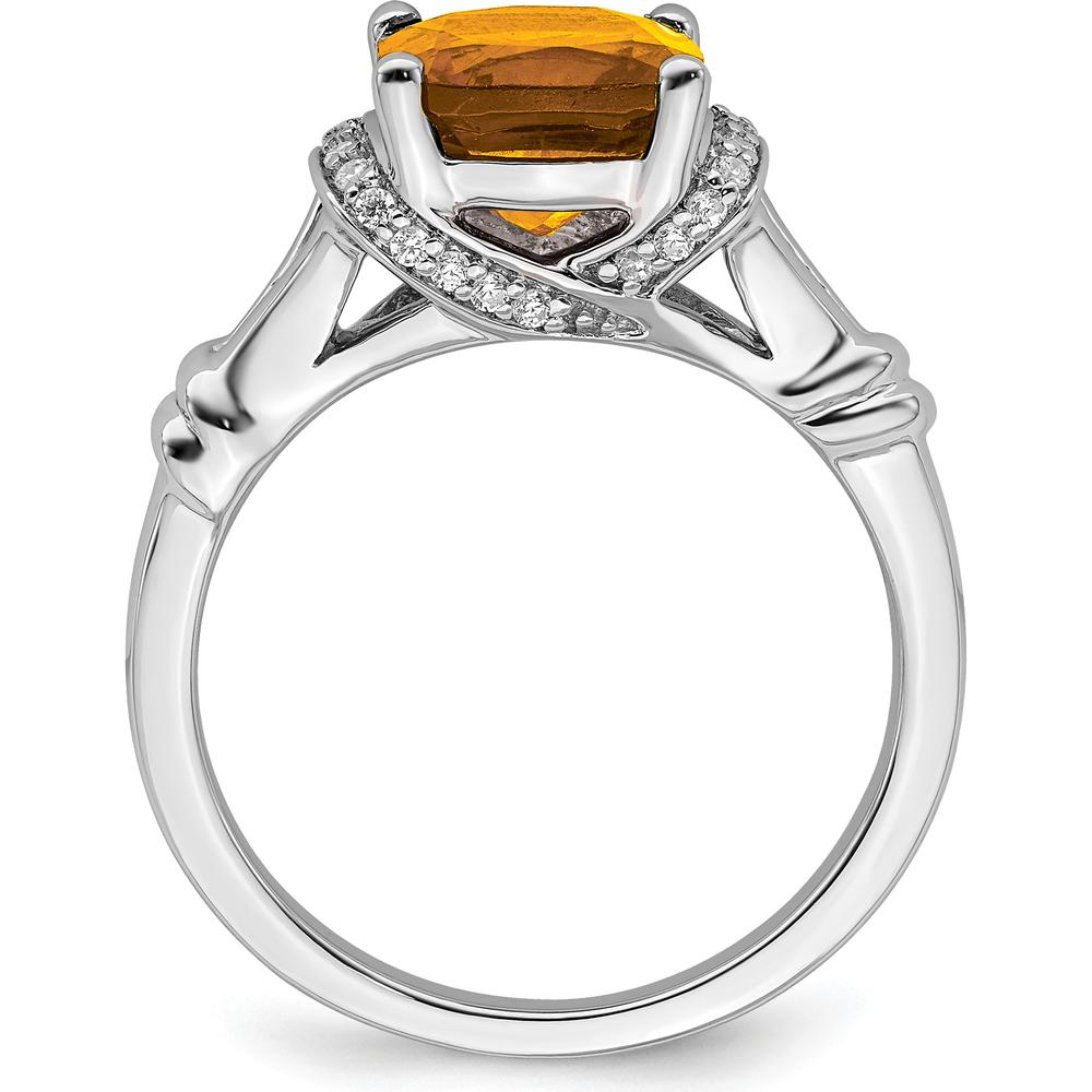 14K White Gold Cushion Cut Citrine and Round Diamond Ring - 1.936 Carat Total Citrine Weight by 0