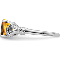 14K White Gold Cushion Cut Citrine and Round Diamond Ring - 1.936 Carat Total Citrine Weight by 0