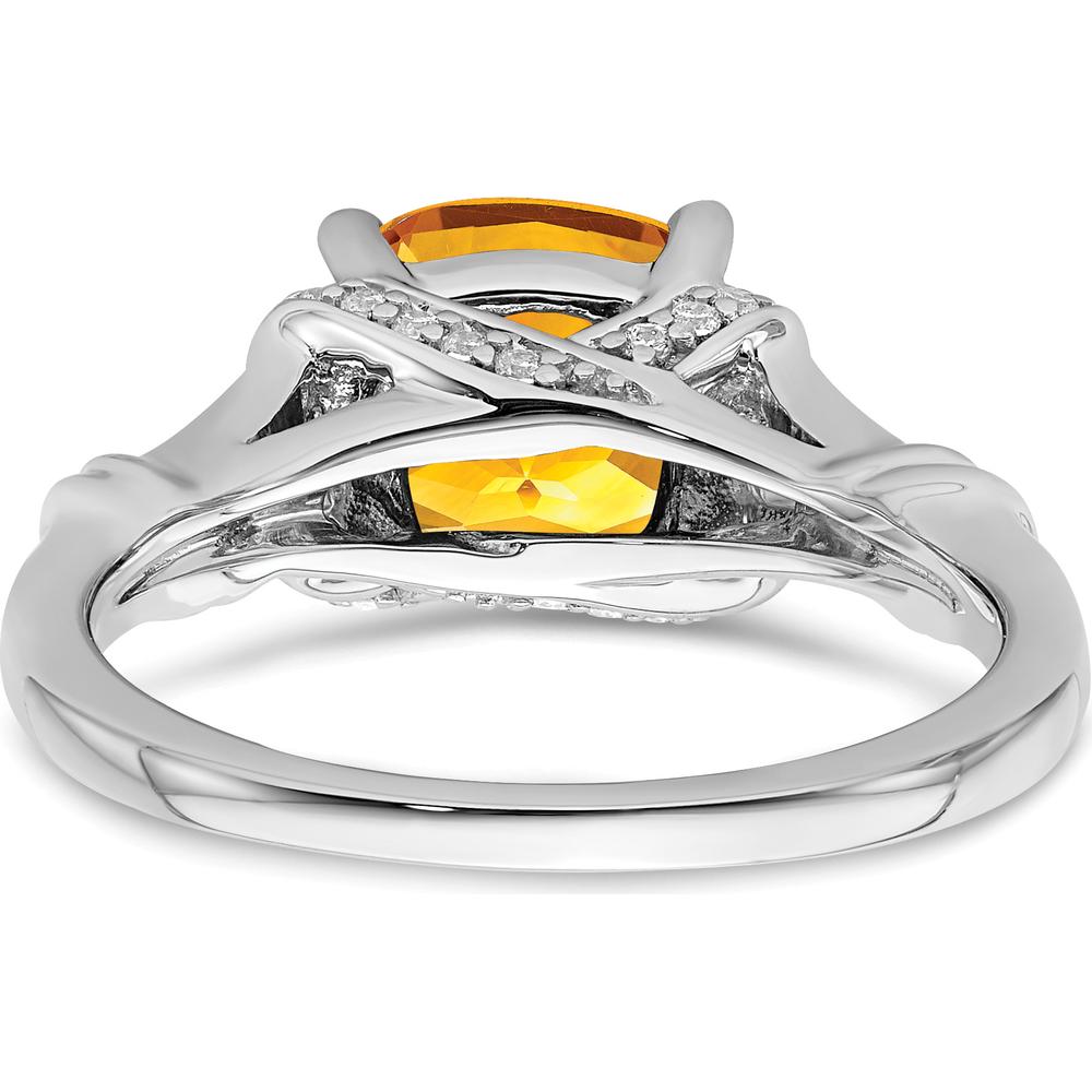 14K White Gold Cushion Cut Citrine and Round Diamond Ring - 1.936 Carat Total Citrine Weight by 0