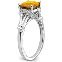 14K White Gold Cushion Cut Citrine and Round Diamond Ring - 1.936 Carat Total Citrine Weight by 0