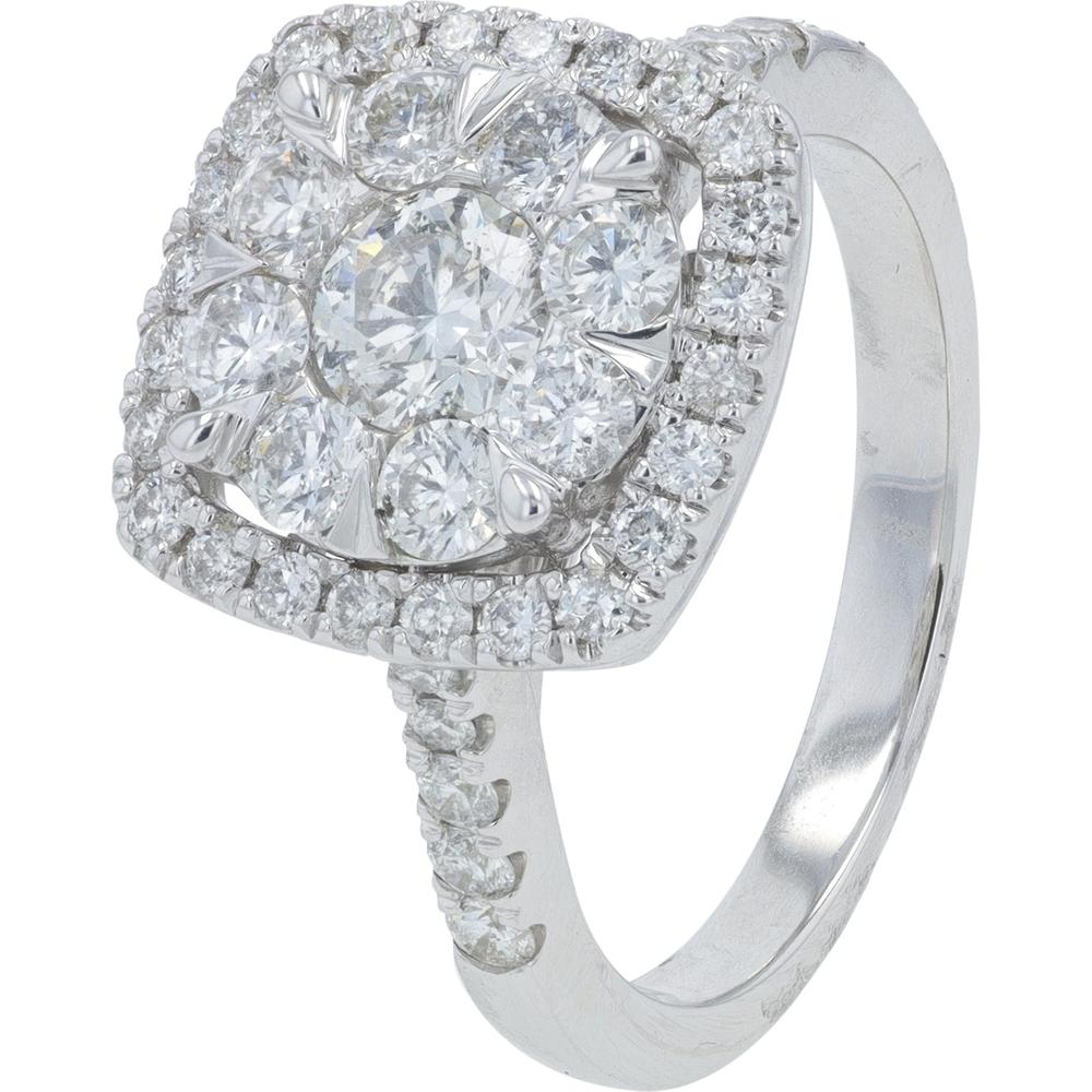 14K White Gold Cushion Cut Diamond Ring with Halo - 1.50 Carat Total Diamond Weight