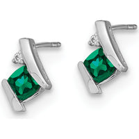 14K White Gold Cushion Cut Emerald and Diamond Earrings - 4mm Emerald & 0.025 Carat Diamond Total Weight by Oro Pregiato