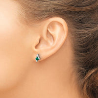 14K White Gold Cushion Cut Emerald and Diamond Earrings - 4mm Emerald & 0.025 Carat Diamond Total Weight by Oro Pregiato