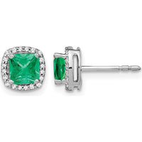 14K White Gold Cushion Cut Emerald and Diamond Halo Earrings - 0.775 Carat Total Emerald Weight by Monteluci Fine Jewelry
