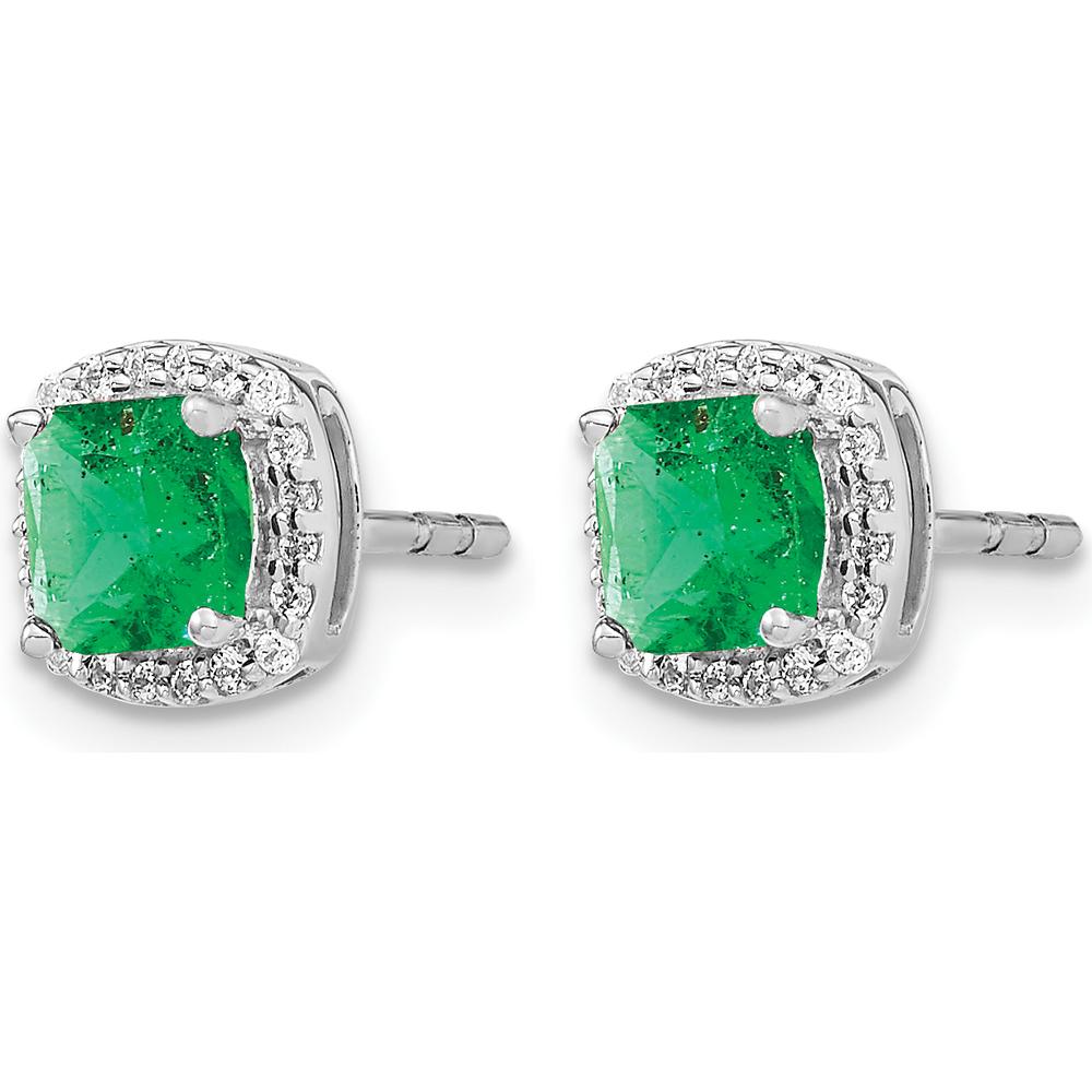 14K White Gold Cushion Cut Emerald and Diamond Halo Earrings - 0.775 Carat Total Emerald Weight by Monteluci Fine Jewelry