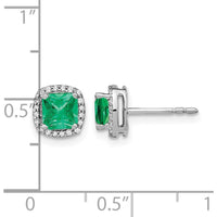 14K White Gold Cushion Cut Emerald and Diamond Halo Earrings - 0.775 Carat Total Emerald Weight by Monteluci Fine Jewelry