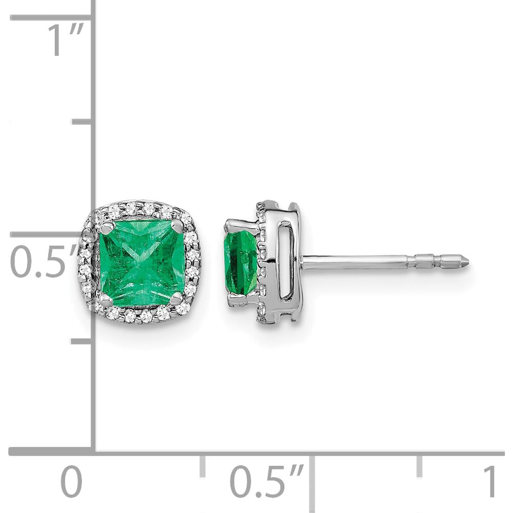 14K White Gold Cushion Cut Emerald and Diamond Halo Earrings - 0.775 Carat Total Emerald Weight by Monteluci Fine Jewelry