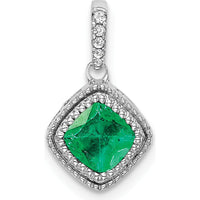 14K White Gold Cushion Cut Emerald and Diamond Pendant with Milgrain Detail - 0.45 Carat Total Gemstone Weight by Lumare Gioia
