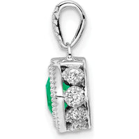 14K White Gold Cushion Cut Emerald and Diamond Pendant with Milgrain Detail - 0.45 Carat Total Gemstone Weight by Lumare Gioia
