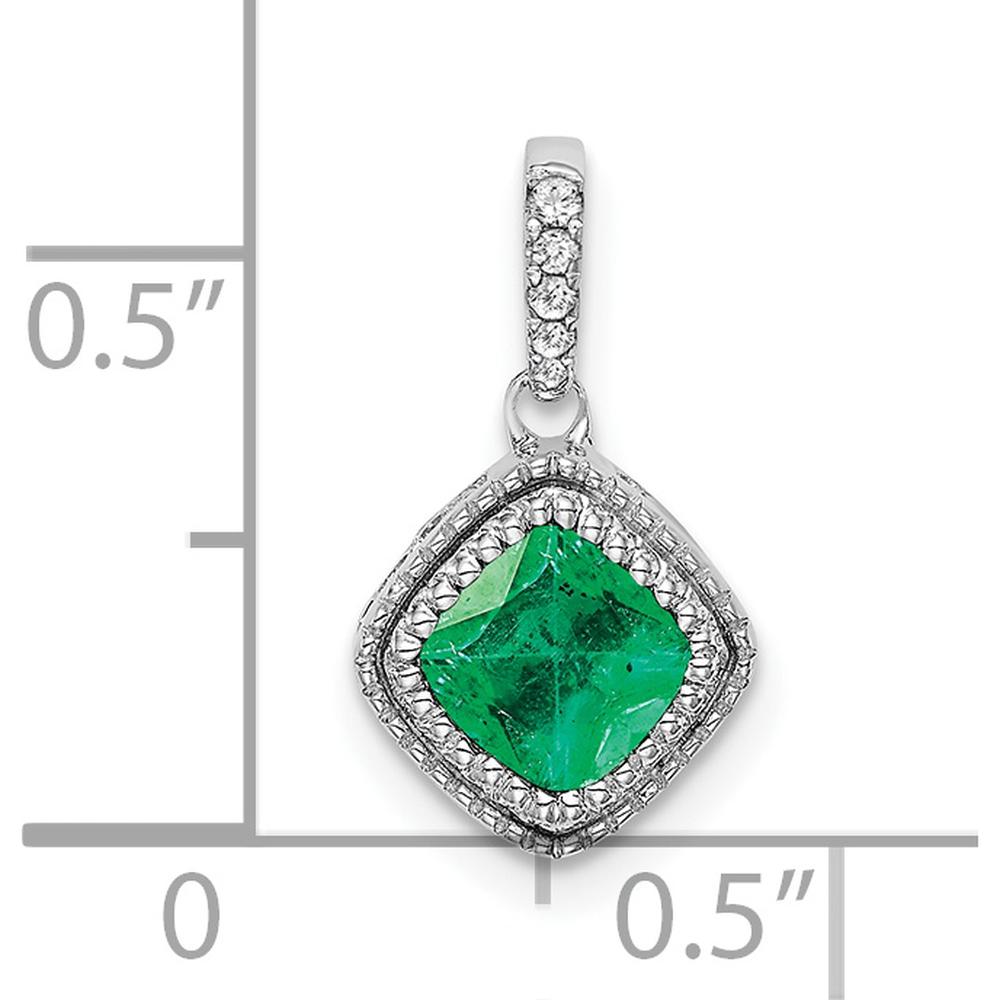 14K White Gold Cushion Cut Emerald and Diamond Pendant with Milgrain Detail - 0.45 Carat Total Gemstone Weight by Lumare Gioia