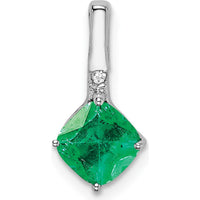 14K White Gold Cushion Cut Emerald Pendant with Round Diamond Accent - 1.25 Carat Total Emerald Weight, 0.01 Carat Diamond Weight by Lumare Gioia