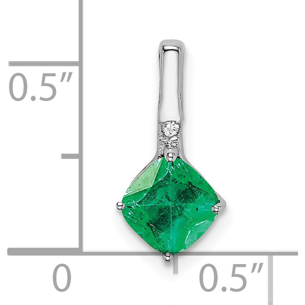 14K White Gold Cushion Cut Emerald Pendant with Round Diamond Accent - 1.25 Carat Total Emerald Weight, 0.01 Carat Diamond Weight by Lumare Gioia