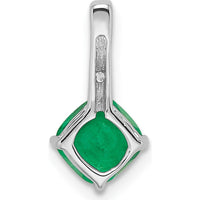 14K White Gold Cushion Cut Emerald Pendant with Round Diamond Accent - 1.25 Carat Total Emerald Weight, 0.01 Carat Diamond Weight by Lumare Gioia