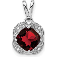 14K White Gold Cushion Cut Garnet and Diamond Pendant - 2.00 Carat Garnet, 0.02 Carat Diamond by Lumare Gioia