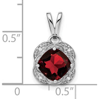 14K White Gold Cushion Cut Garnet and Diamond Pendant - 2.00 Carat Garnet, 0.02 Carat Diamond by Lumare Gioia