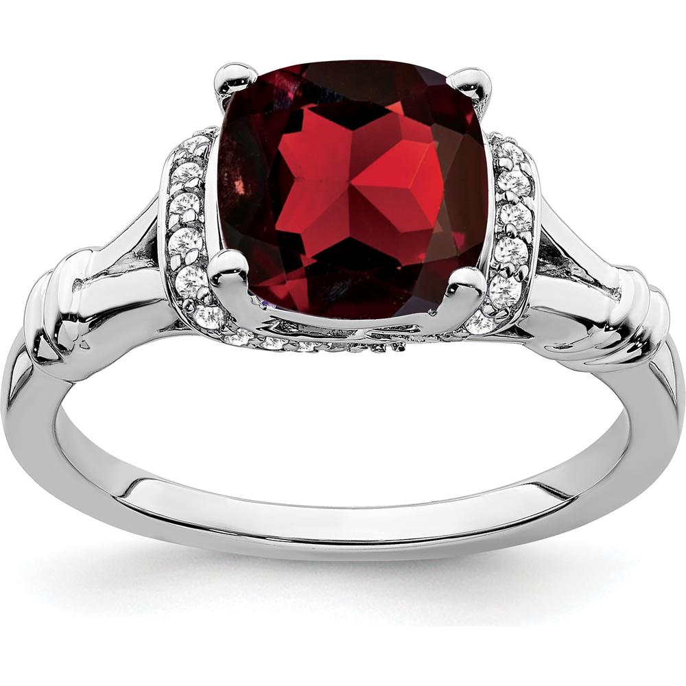 14K White Gold Cushion Cut Garnet and Diamond Ring - 2.50 Carat Garnet, 0.13 Carat Total Diamond Weight by 0