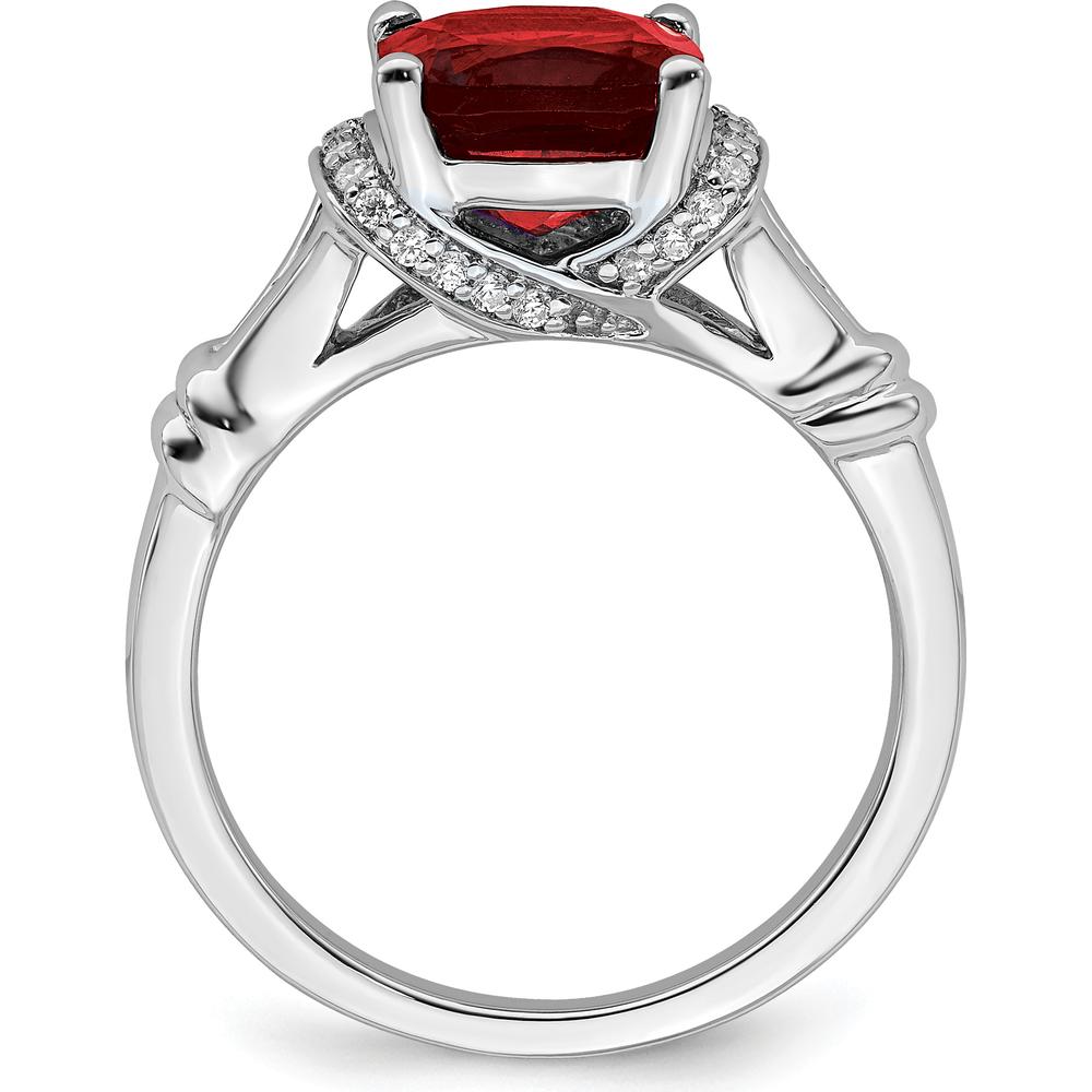 14K White Gold Cushion Cut Garnet and Diamond Ring - 2.50 Carat Garnet, 0.13 Carat Total Diamond Weight by 0