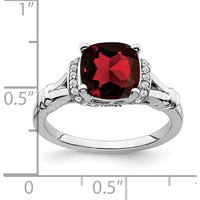 14K White Gold Cushion Cut Garnet and Diamond Ring - 2.50 Carat Garnet, 0.13 Carat Total Diamond Weight by 0