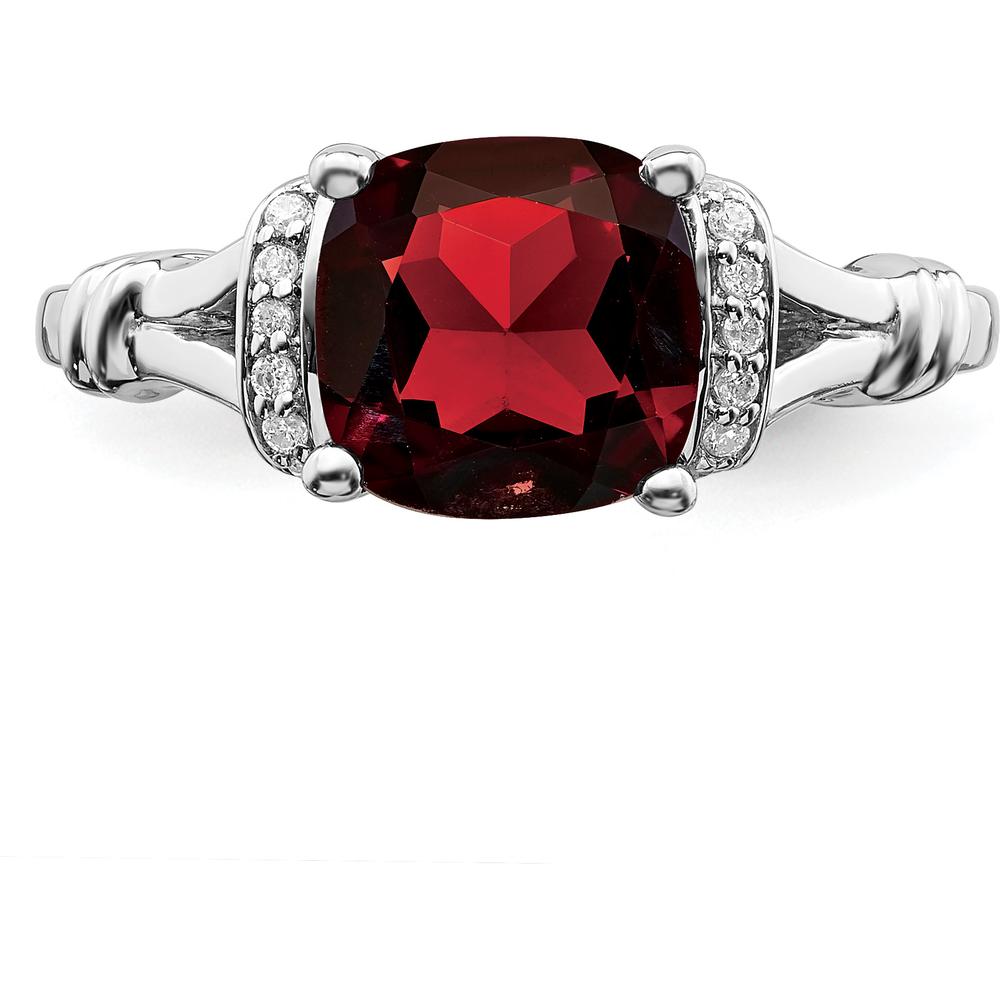 14K White Gold Cushion Cut Garnet and Diamond Ring - 2.50 Carat Garnet, 0.13 Carat Total Diamond Weight by 0