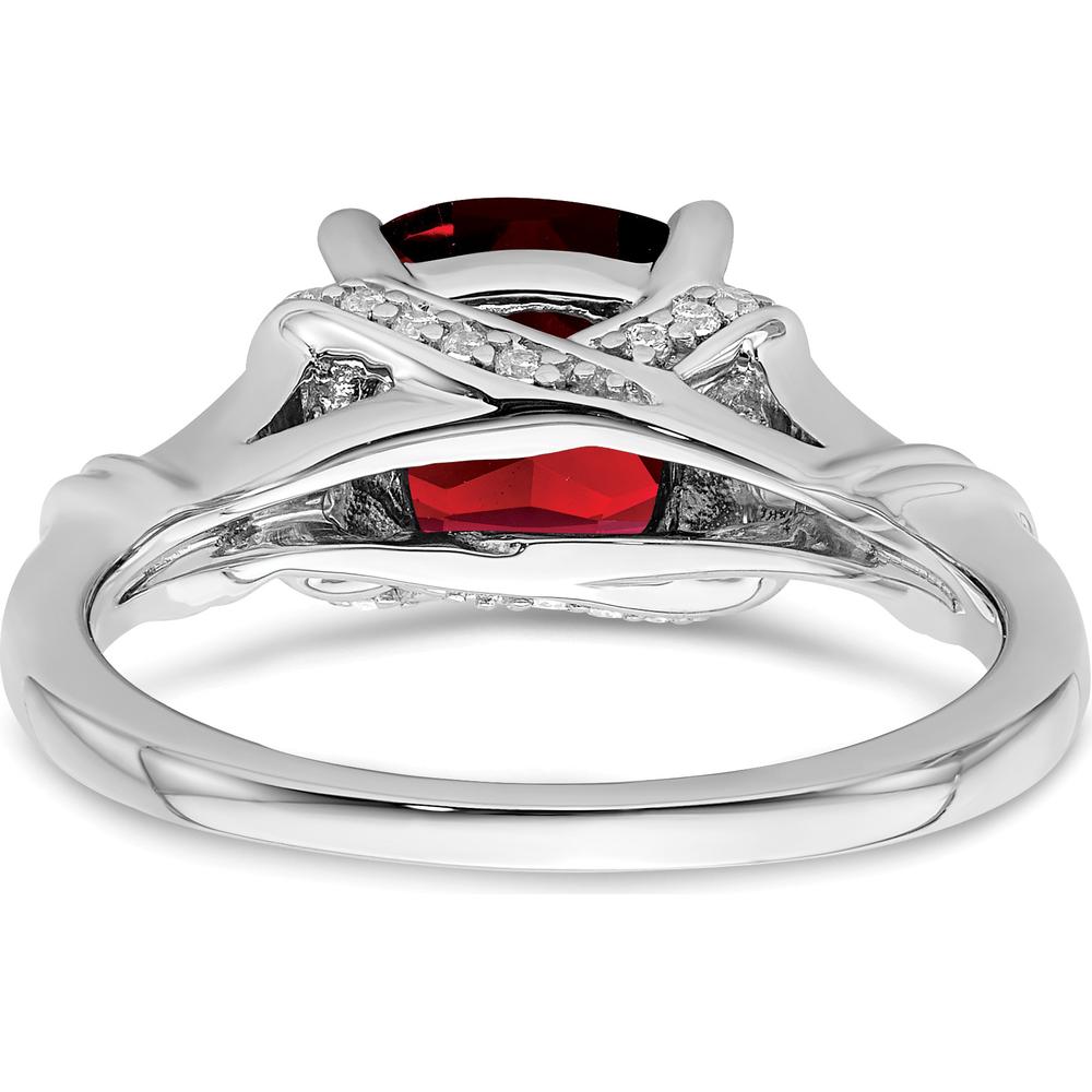 14K White Gold Cushion Cut Garnet and Diamond Ring - 2.50 Carat Garnet, 0.13 Carat Total Diamond Weight by 0