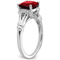 14K White Gold Cushion Cut Garnet and Diamond Ring - 2.50 Carat Garnet, 0.13 Carat Total Diamond Weight by 0