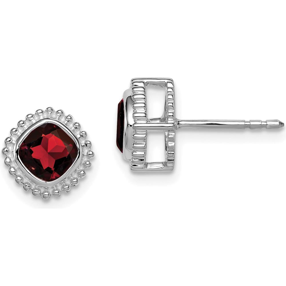 14K White Gold Cushion Cut Garnet Earrings - 1.4 Carat Total Garnet Weight by Monteluci Fine Jewelry