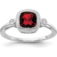 14K White Gold Cushion-Cut Garnet Ring with Round Diamond Accents - 1.16 Carat Total Gem Weight by 0