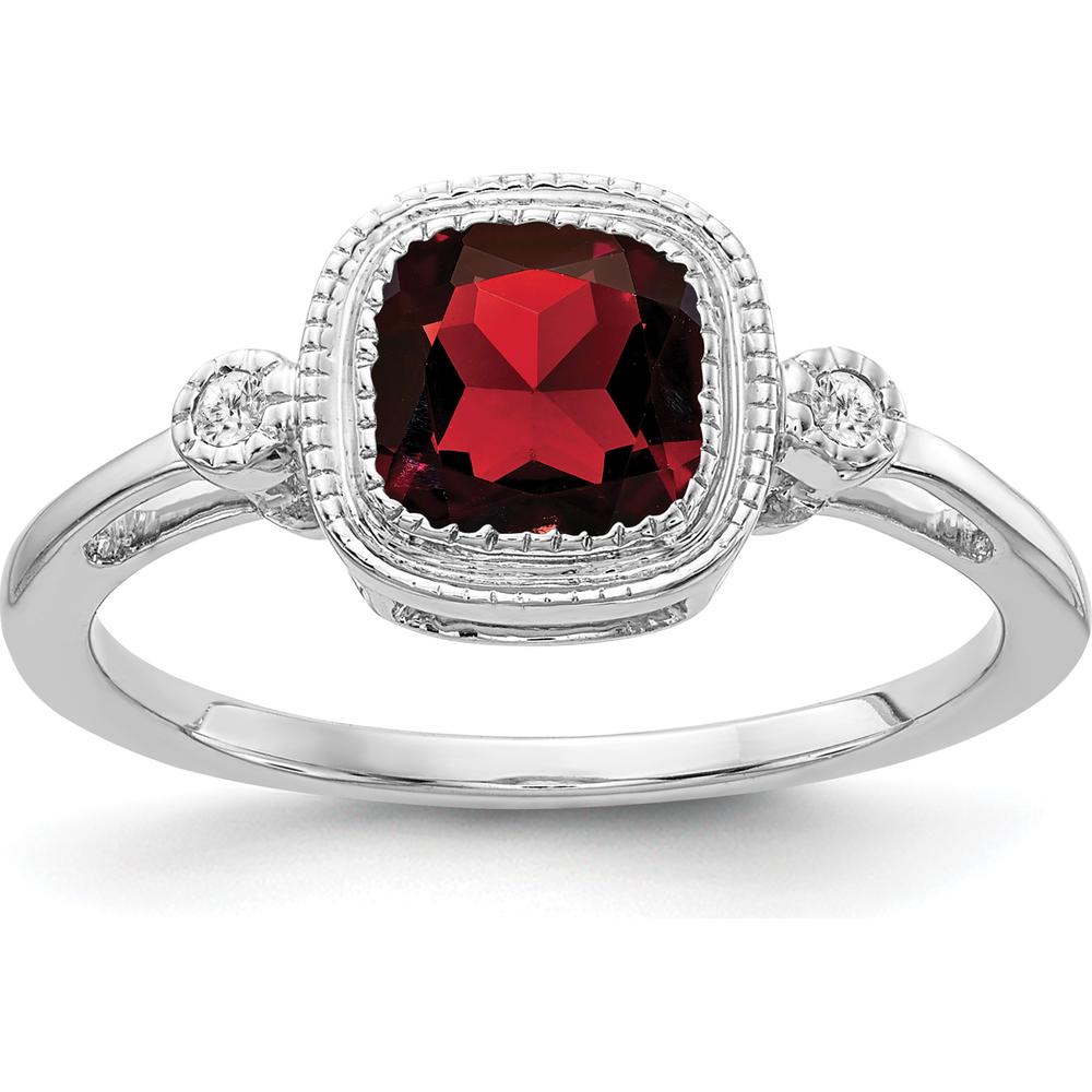 14K White Gold Cushion-Cut Garnet Ring with Round Diamond Accents - 1.16 Carat Total Gem Weight by 0