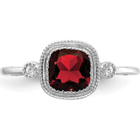14K White Gold Cushion-Cut Garnet Ring with Round Diamond Accents - 1.16 Carat Total Gem Weight by 0