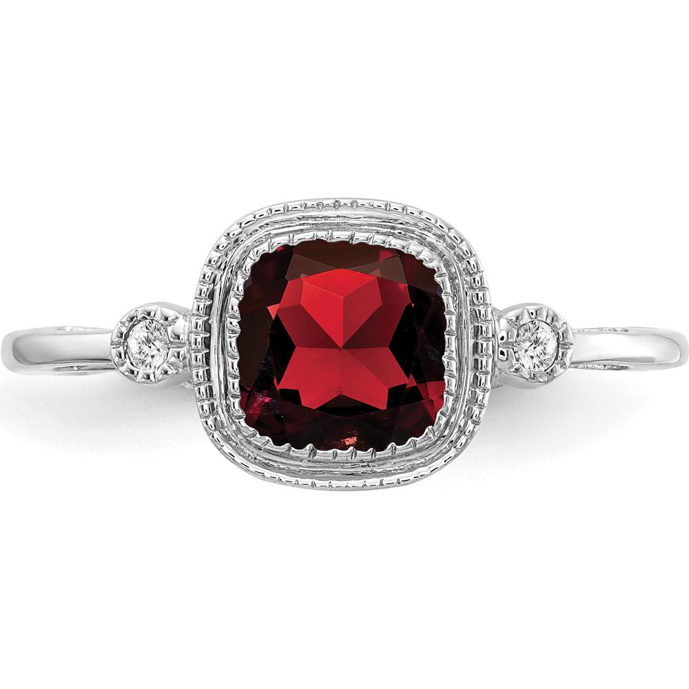 14K White Gold Cushion-Cut Garnet Ring with Round Diamond Accents - 1.16 Carat Total Gem Weight by 0