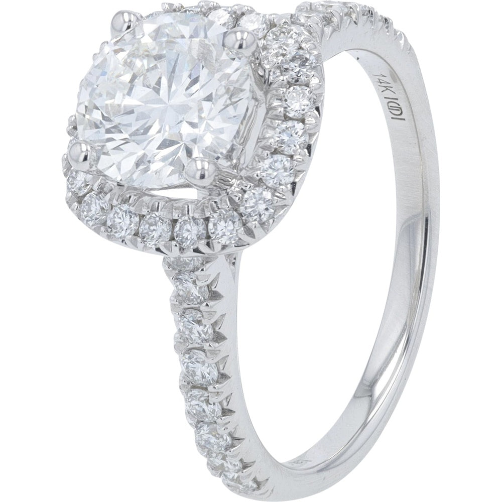 14K White Gold Cushion-Cut Halo Engagement Ring with Lab Grown Diamonds - 2.00 Carat Total Diamond Weight