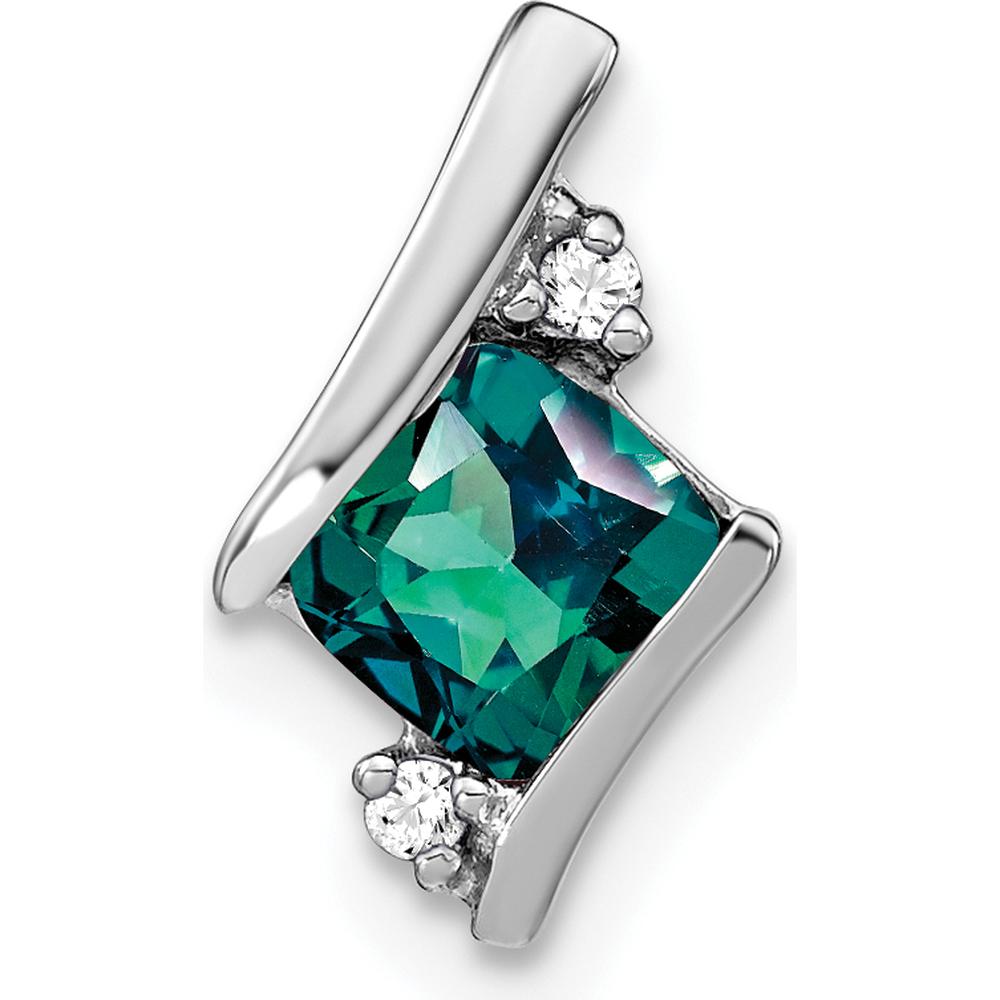 14K White Gold Cushion-Cut Lab-Created Alexandrite and Diamond Pendant Charm - 0.012 Carat Total Diamond Weight by Oro Pregiato