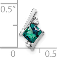 14K White Gold Cushion-Cut Lab-Created Alexandrite and Diamond Pendant Charm - 0.012 Carat Total Diamond Weight by Oro Pregiato