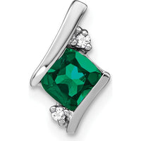 14K White Gold Cushion-Cut Lab-Created Emerald and Diamond Pendant with Round Diamond Accents - 0.012 Carat Diamond Weight by Oro Pregiato