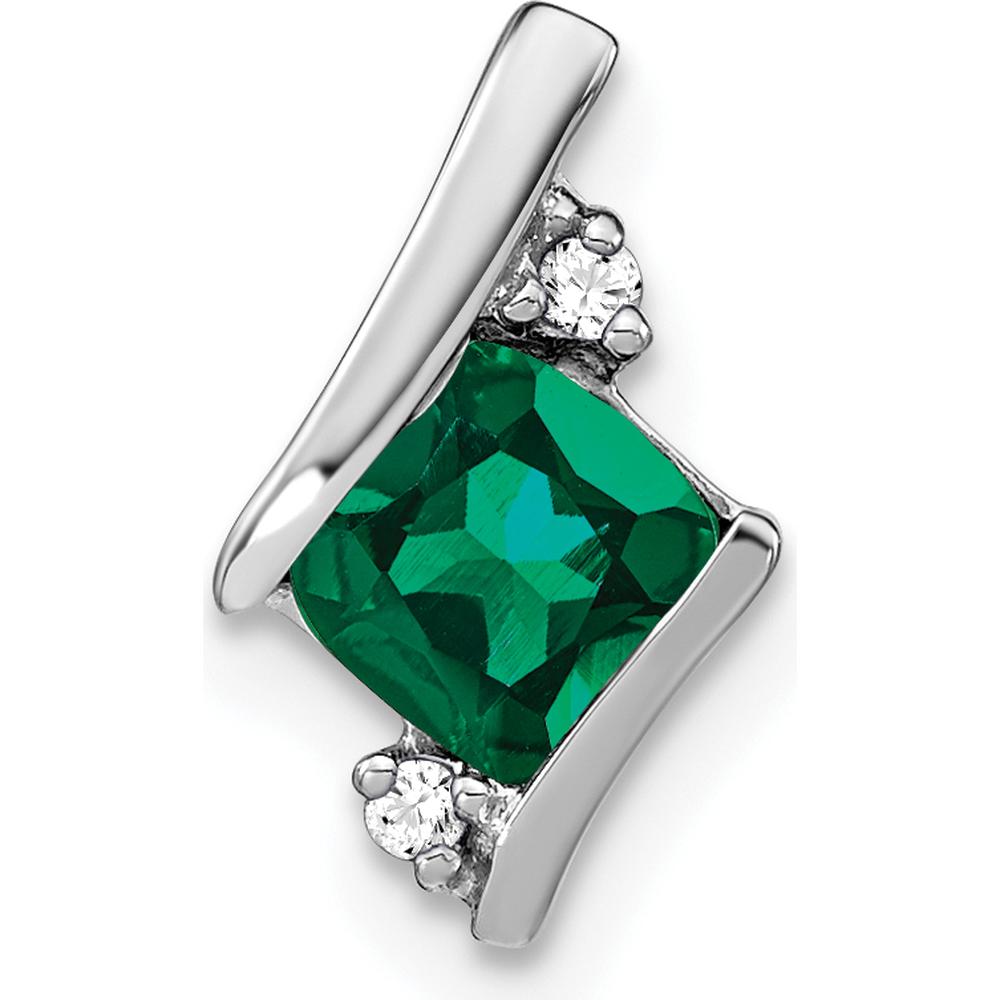 14K White Gold Cushion-Cut Lab-Created Emerald and Diamond Pendant with Round Diamond Accents - 0.012 Carat Diamond Weight by Oro Pregiato