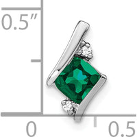 14K White Gold Cushion-Cut Lab-Created Emerald and Diamond Pendant with Round Diamond Accents - 0.012 Carat Diamond Weight by Oro Pregiato