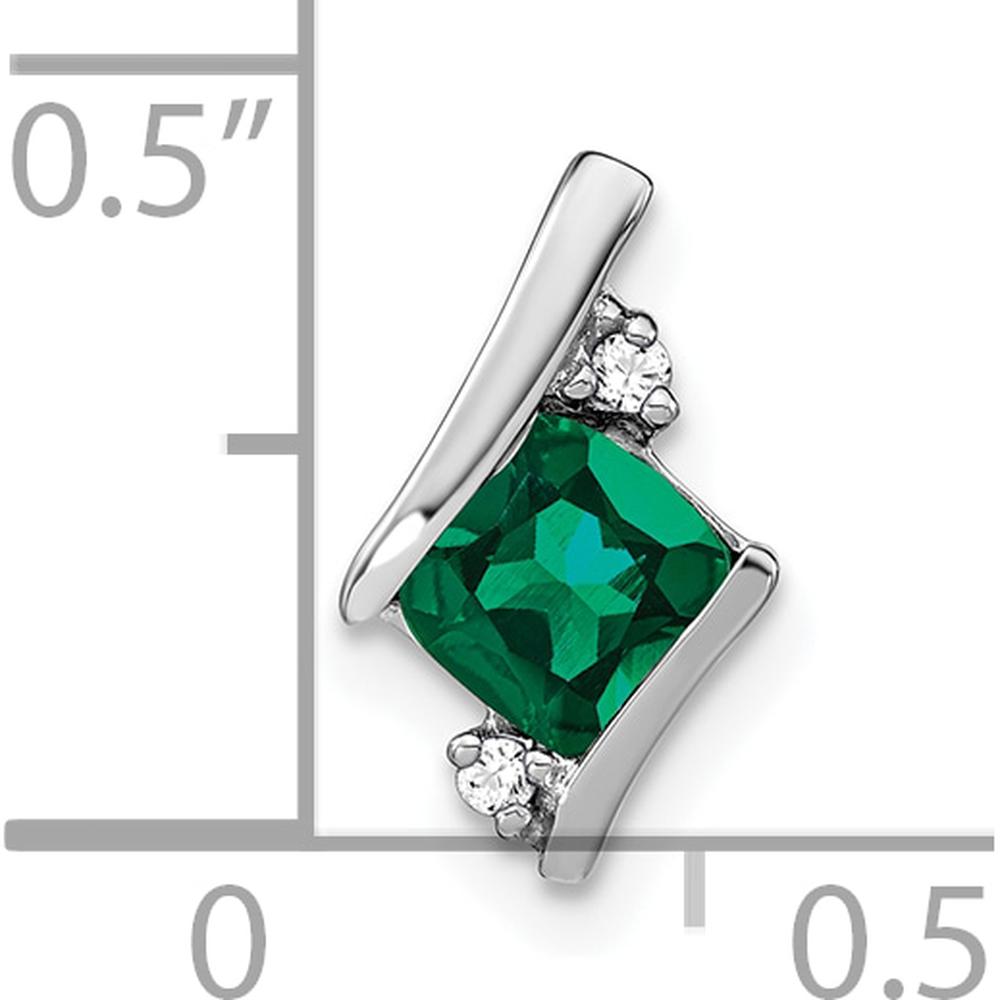 14K White Gold Cushion-Cut Lab-Created Emerald and Diamond Pendant with Round Diamond Accents - 0.012 Carat Diamond Weight by Oro Pregiato