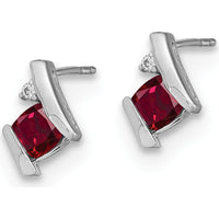 14K White Gold Cushion-Cut Lab Created Ruby and Round Diamond Button Earrings - 0.025 Carat Total Diamond Weight by Oro Pregiato