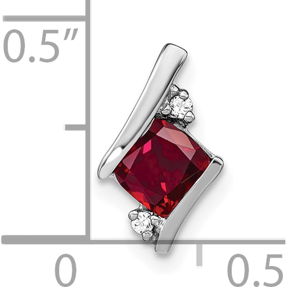 14K White Gold Cushion Cut Lab-Created Ruby and Round Diamond Chain Slide Pendant by Oro Pregiato